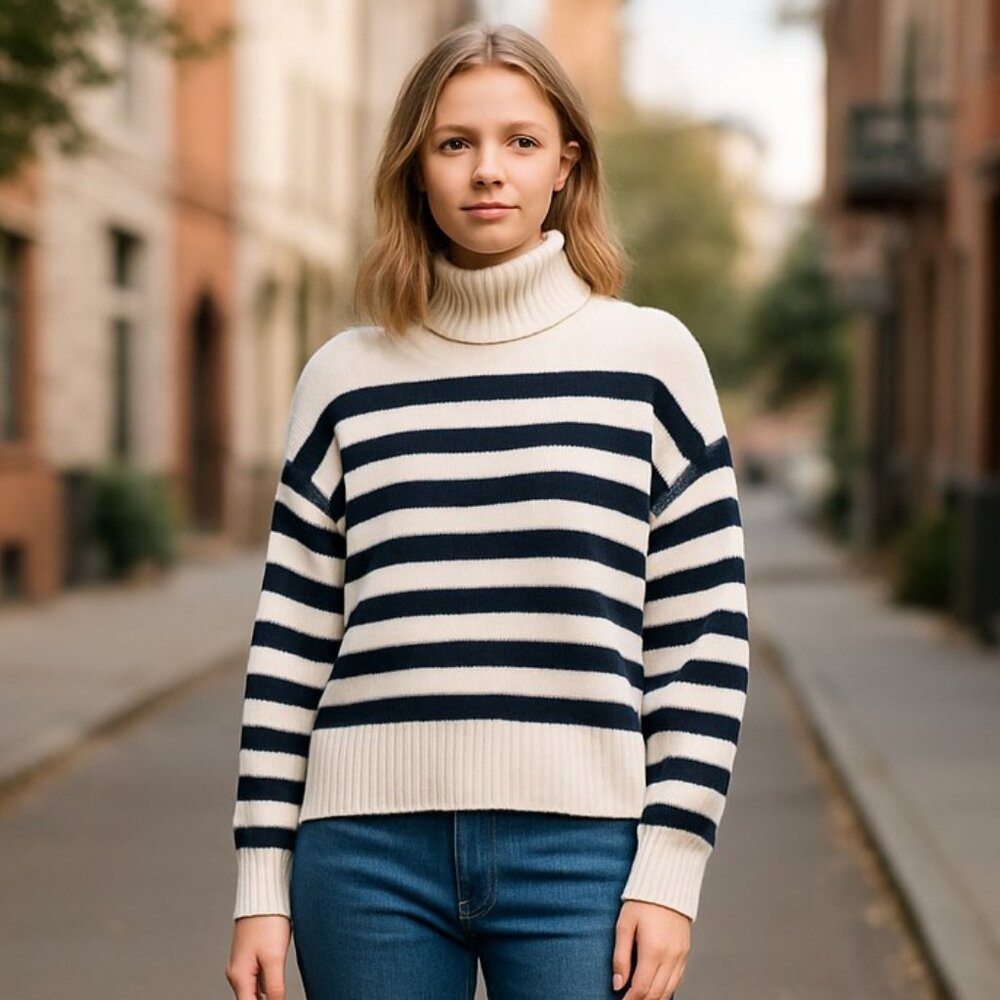 NWT JOIE 100% Cashmere Striped Mock Neck Long Sleeve Sweater Pullover Jumper